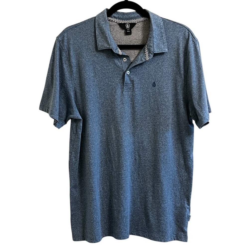 Volcom Blue Polo Shirt Classic Design Short Sleeves Button Collar Golf Large